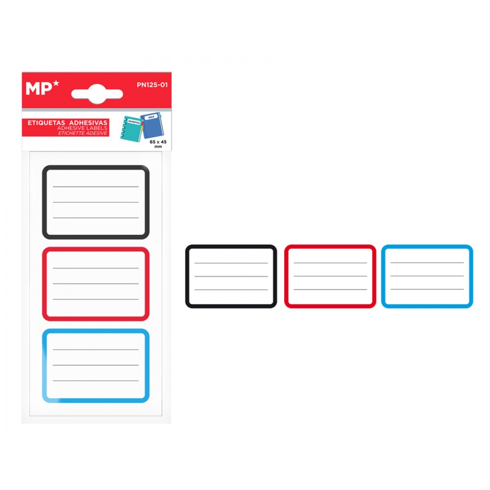 MP αυτοκόλλητες ετικέτες τετραδίων PN125-01, 65x45mm, 3 χρώματα, 24τμχ