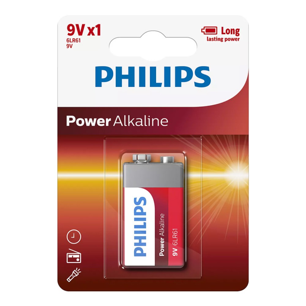 PHILIPS Power αλκαλικές μπαταρίες 6LR61P1B/10, 6LR61 9V, 1τμχ