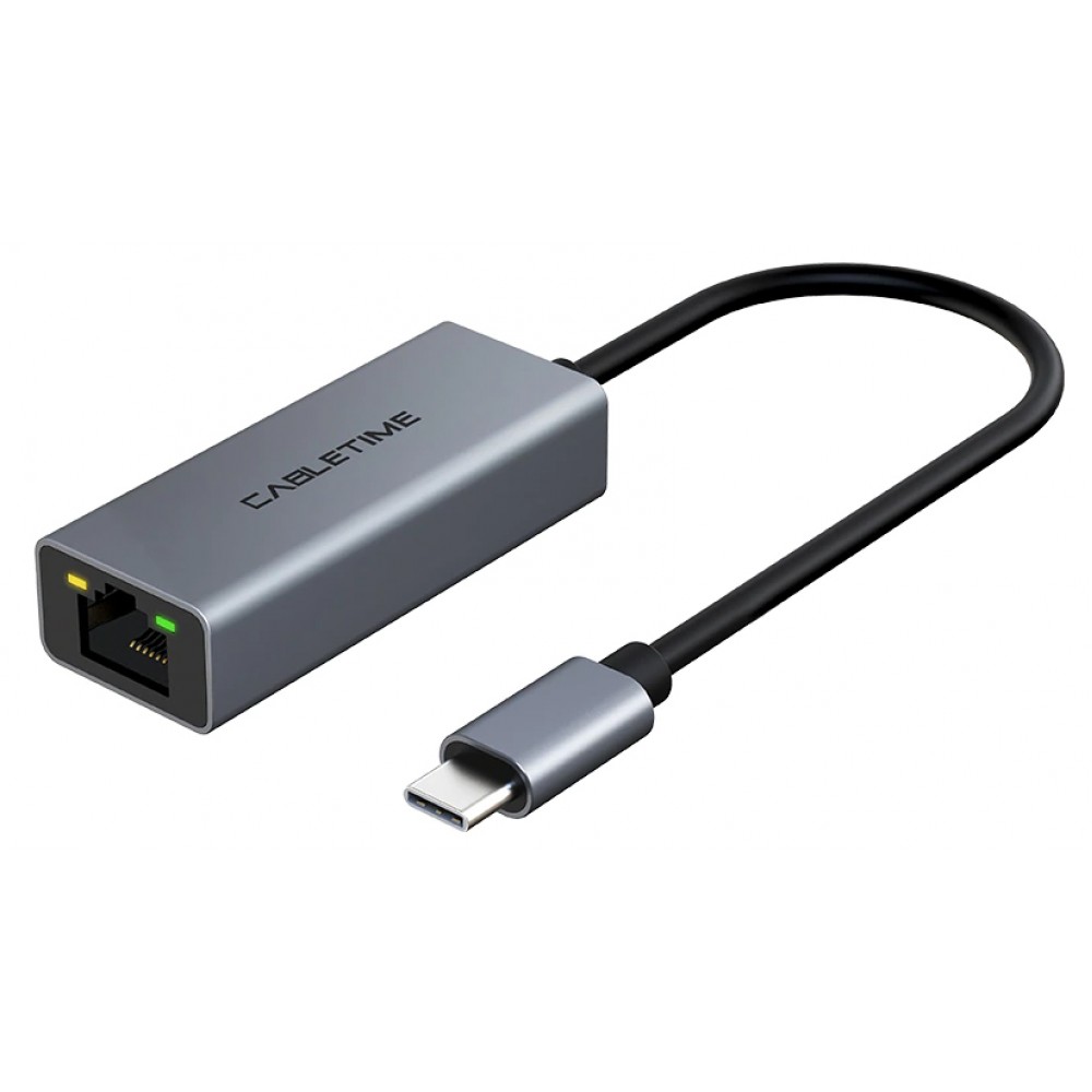 CABLETIME αντάπτορας USB Type-C σε RJ45 CML100, 100Mbps, 0.15m, γκρι