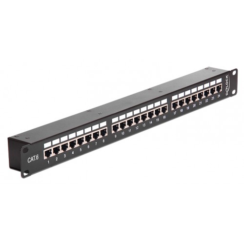 DELOCK patch panel 43295, 19/1U, CAT 6, 24x coupler RJ45 ports, μαύρο