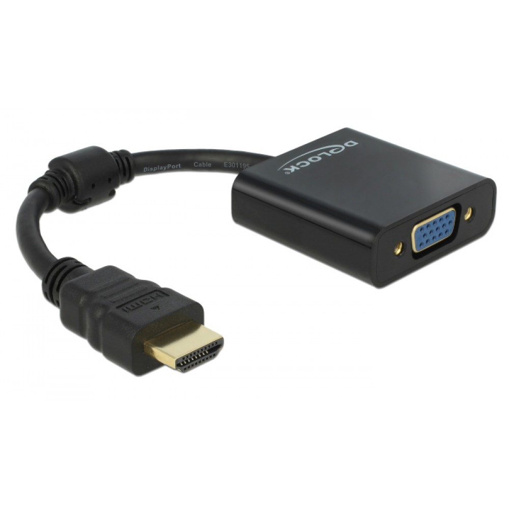 DELOCK αντάπτορας HDMI σε VGA 65512, 1080p, μαύρος