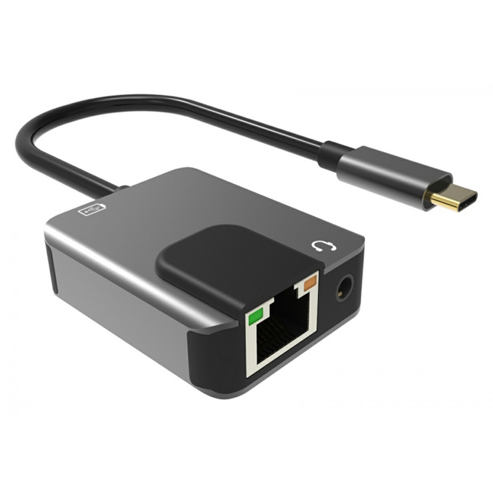 POWERTECH αντάπτορας δικτύου PTH-046, USB-C, 1000Mbps, 65W PD, γκρι