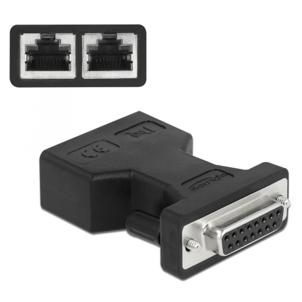 DELOCK αντάπτορας D-Sub 15 Pin σε 2x RJ45 66806, μαύρος