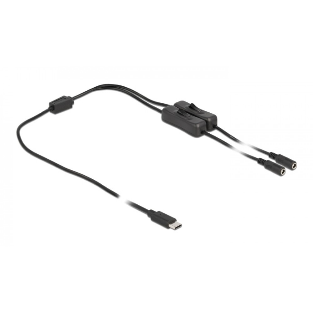 DELOCK καλώδιο USB Type-C σε 2x DC 5.5 x 2.1mm 86800, 1m, μαύρο