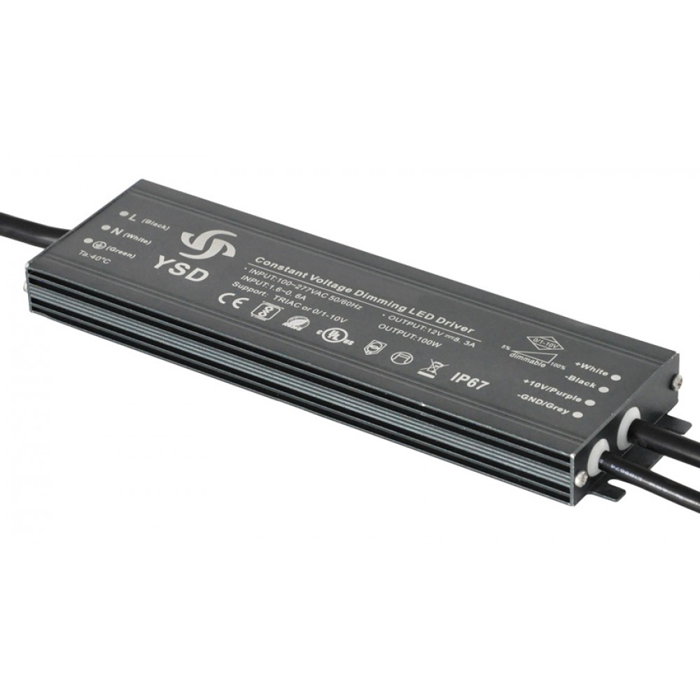 YSD τροφοδοτικό DC 100WUGF-12, 12VDC, 100W, 8.3A, IP67, dimmable