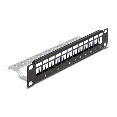 DELOCK Keystone patch panel 66874, 10/1U, 12x ports, μαύρο