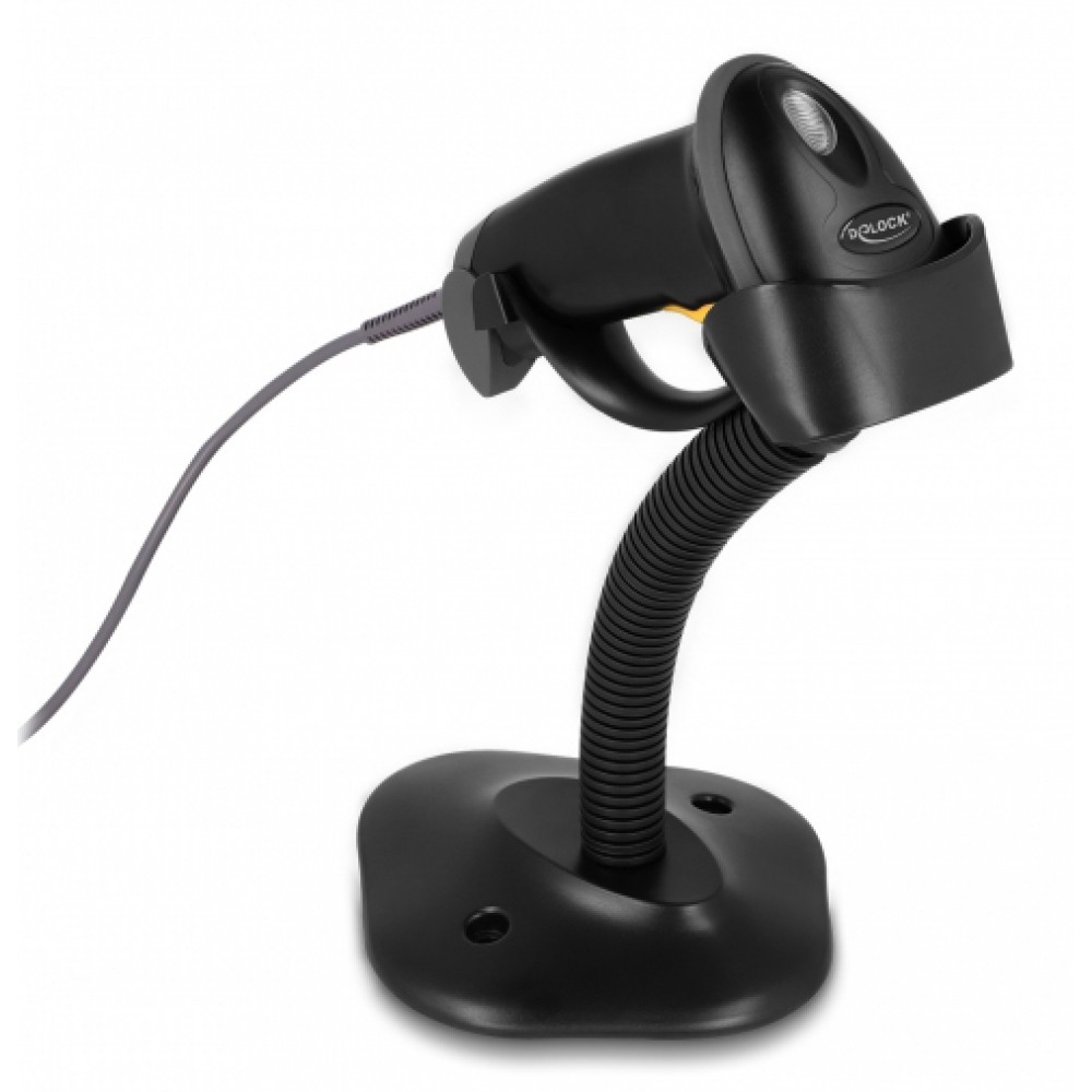 DELOCK USB barcode scanner 1D 90584, με καλώδιο σύνδεσης & βάση, μαύρο