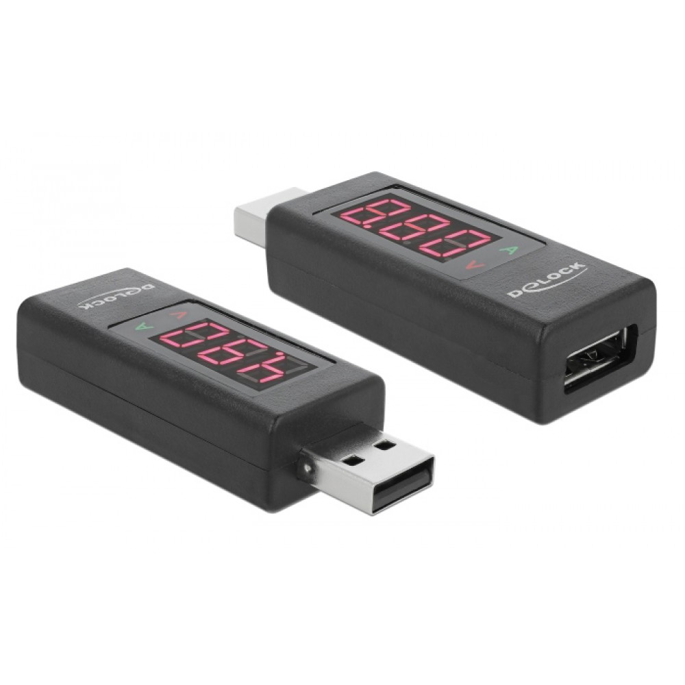 DELOCK αντάπτορας USB 65569 με οθόνη ένδειξης V/A, έως 5V/4A, μαύρος