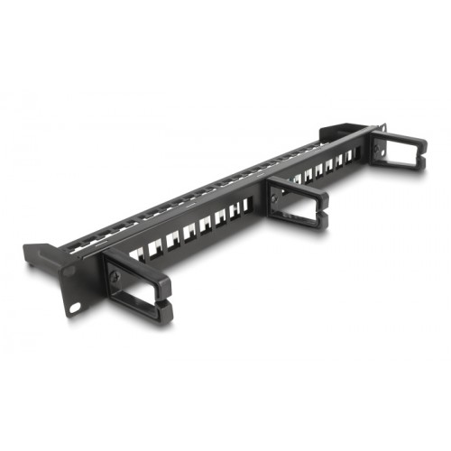 DELOCK Keystone patch panel 66237, 19/1U, 16x ports, 3x γάντζοι, μαύρο