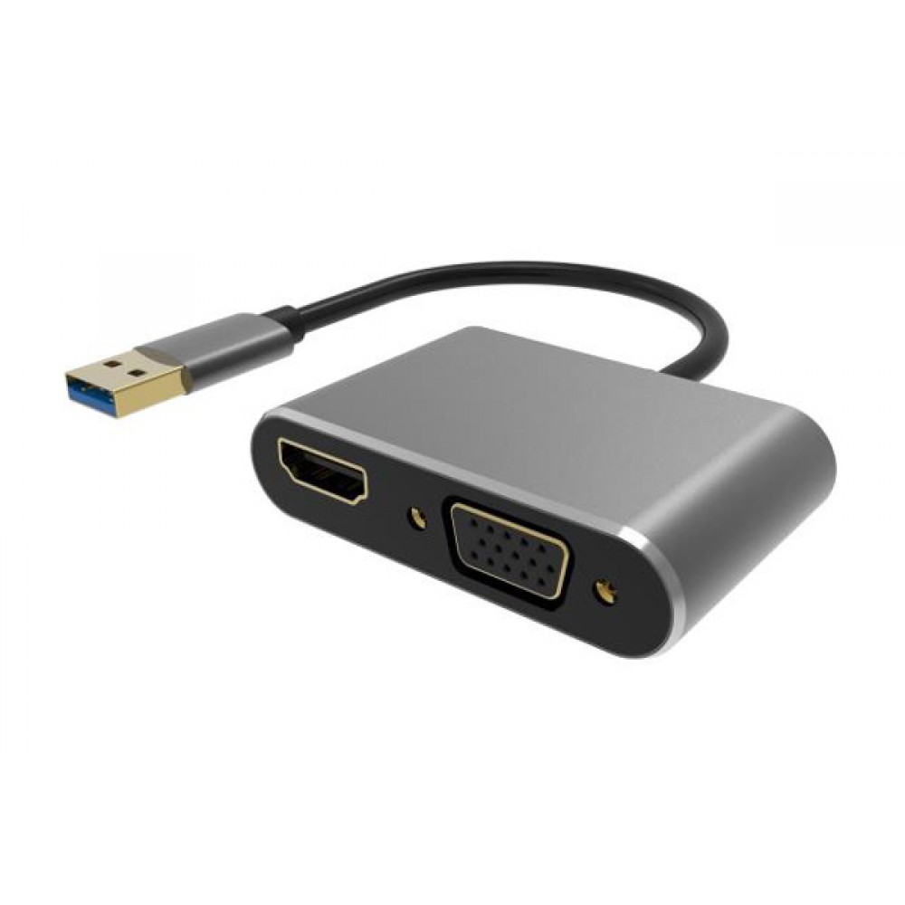 POWERTECH αντάπτορας USB σε HDMI & VGA PTH-101, 4K/30Hz, γκρι