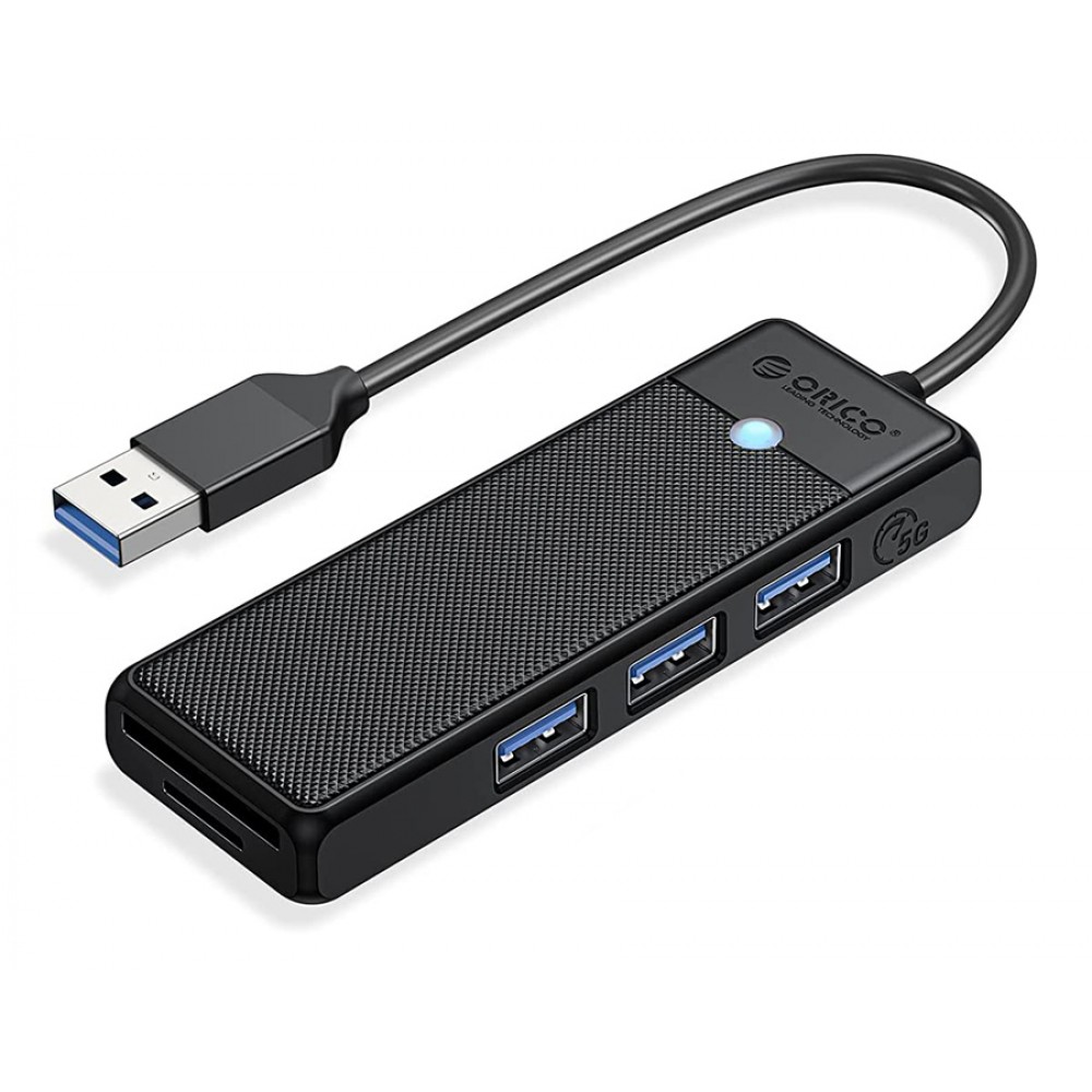 ORICO USB hub PAPW3AT-U3 με card reader, 5x θυρών, 5Gbps, USB, μαύρο