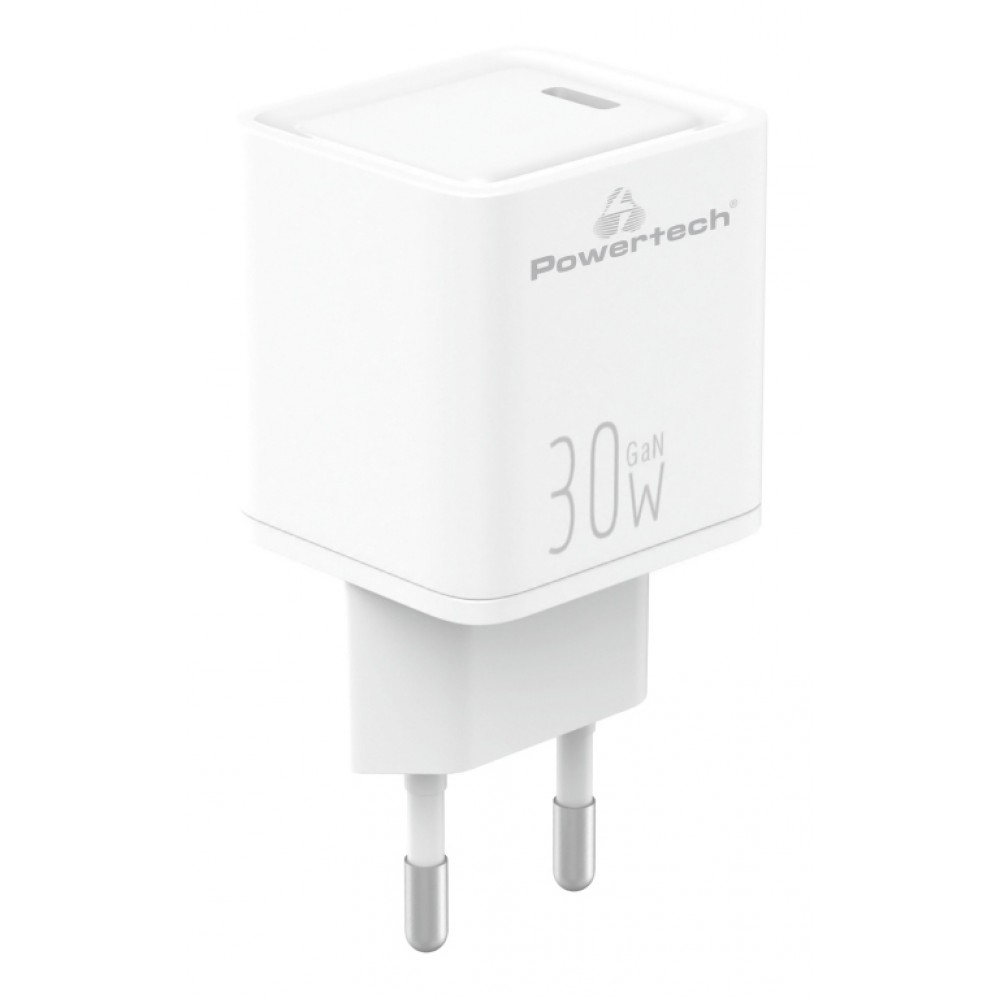 POWERTECH φορτιστής τοίχου PT-1093, USB-C, PD 30W, GaN, λευκός