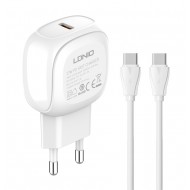 LDNIO φορτιστής τοίχου A1206C με καλώδιο USB-C, 1x USB-C, 27W PD, λευκός