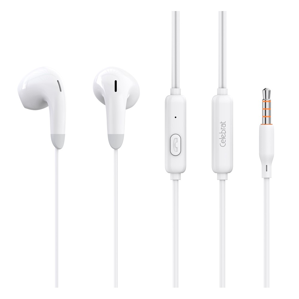 CELEBRAT earphones με μικρόφωνο G27, 3.5mm σύνδεση, Φ14mm, 1.2m, λευκά