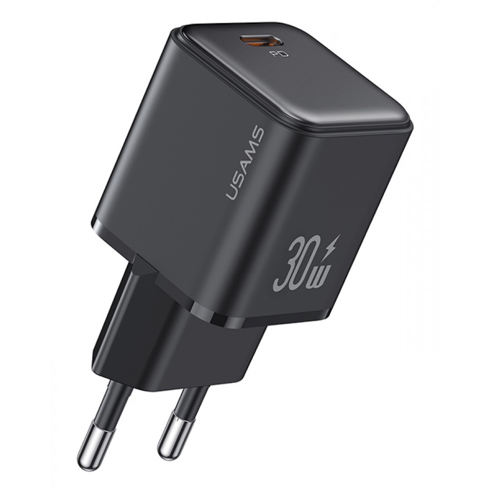 USAMS φορτιστής τοίχου US-CC186, USB-C θύρα εξόδου, 30W PD, μαύρος