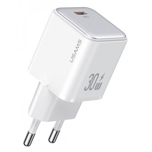 USAMS φορτιστής τοίχου US-CC186, USB-C θύρα εξόδου, 30W PD, λευκός