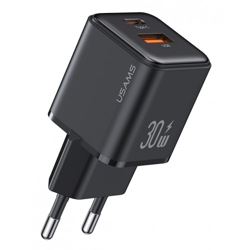 USAMS φορτιστής τοίχου US-CC189, USB & USB-C, 30W PD, μαύρος