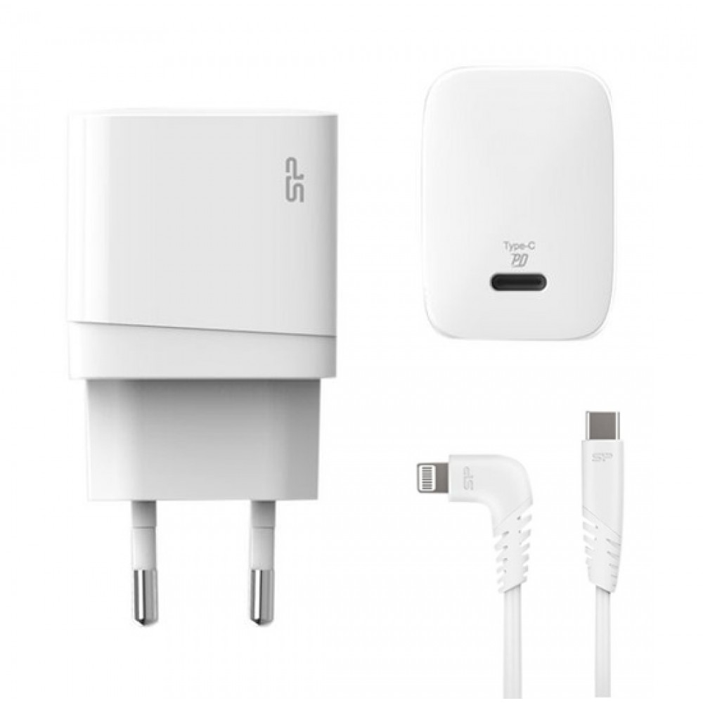 SILICON POWER φορτιστής τοίχου QM10 με καλώδιο, USB-C, 18W, MFi, λευκός