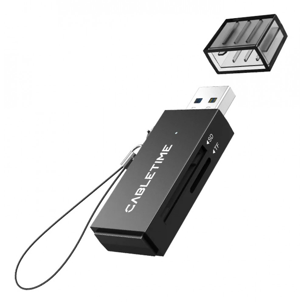 CABLETIME card reader CT-ASD3-PB για SD & micro SD, USB, 5Gbps, μαύρο