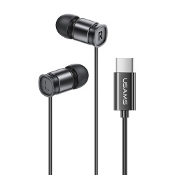 USAMS earphones με μικρόφωνο US-SJ576, USB-C σύνδεση, Φ6mm, 1.2m, μαύρα