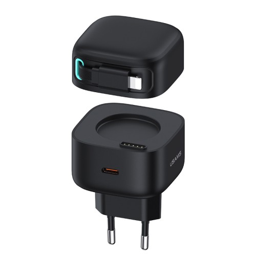 USAMS φορτιστής τοίχου US-CC209 καλώδιο Lightning, USB-C 35W GaN, μαύρος