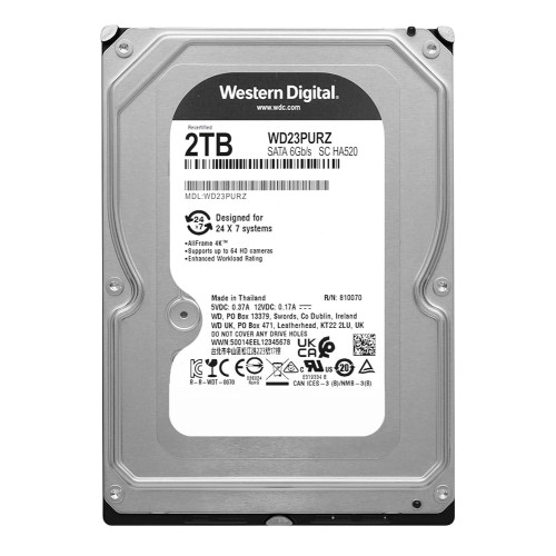 WD σκληρός δίσκος 3.5 Purple Surveillance 2TB, 64MB, 5400RPM, 6Gb/s, FR