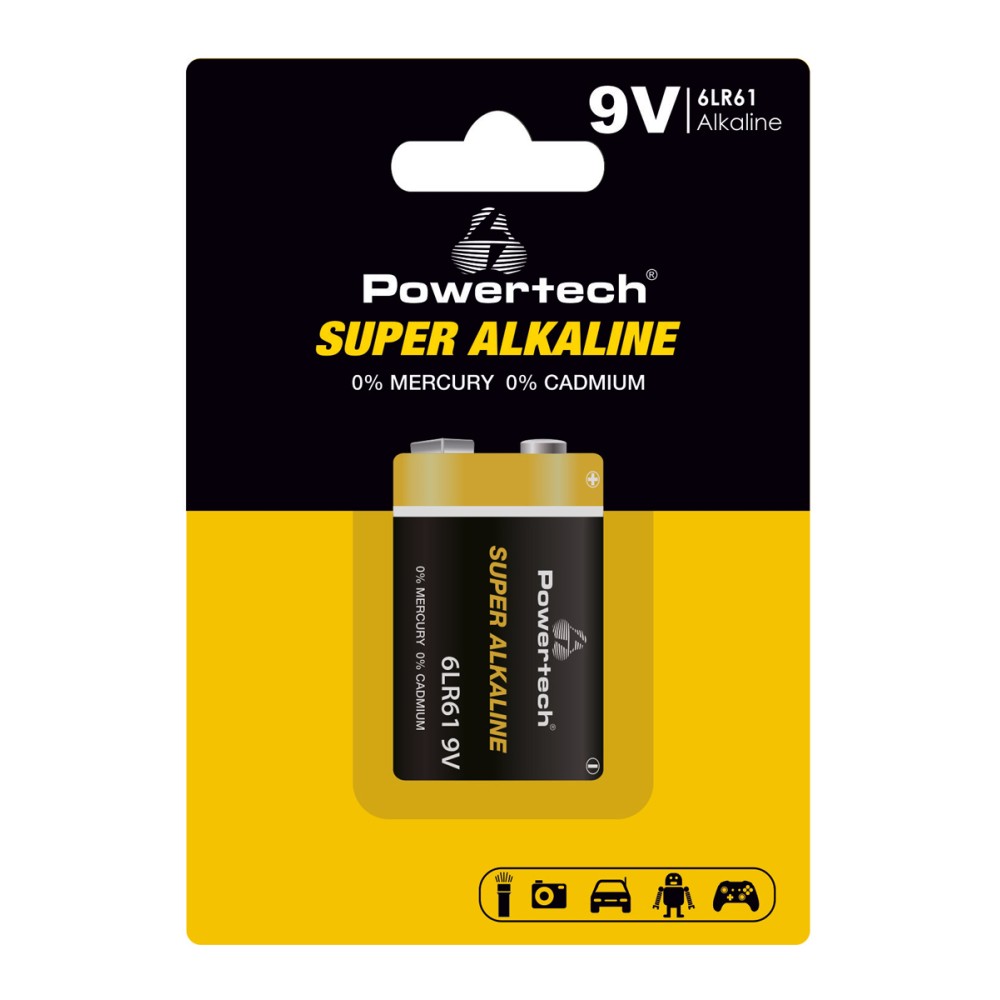 POWERTECH αλκαλική μπαταρία Super Alkaline PT-1215, 9V, 1τμχ