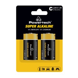 POWERTECH αλκαλικές μπαταρίες Super Alkaline PT-1216, LR14, 1.5V, 2τμχ