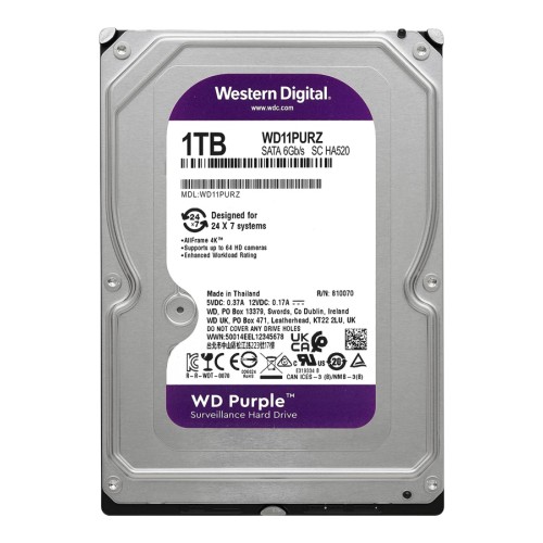 WD σκληρός δίσκος 3.5 Purple Surveillance 1TB, 256MB, 5400RPM, SATA III