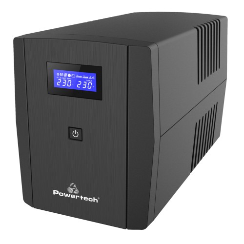 POWERTECH UPS Line Interactive PT-1297 με οθόνη, 1500VA, 900W, 4x Schuko, 2x RJ45/RJ11, USB Type B