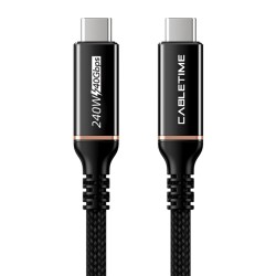 CABLETIME καλώδιο USB-C σε USB-C CT-USB4, 240W, 40Gbps, 8K/60Hz, USB4, 1m, μαύρο