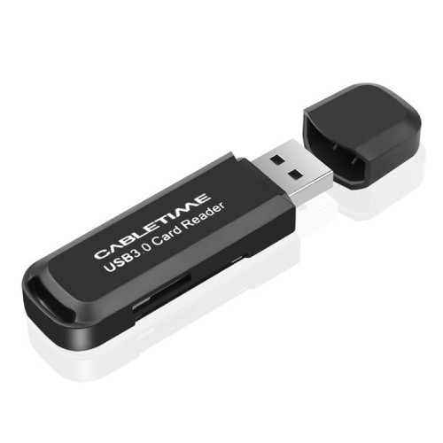 CABLETIME card reader CT-AMCD2-PB για SD & micro SD, USB 3.0, 5Gbps, μαύρο