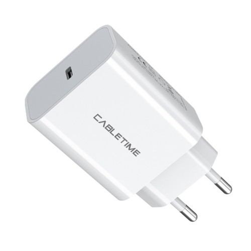 CABLETIME φορτιστής τοίχου CT-PD181-UW2, USB-C, 18W PD, λευκός