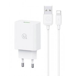 USAMS φορτιστής τοίχου SCXLTZ03 με καλώδιο Lightning, USB, 18W, λευκός