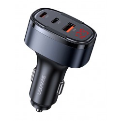 USAMS φορτιστής αυτοκινήτου US-CC257, USB/USB-C/Lightning, 100W, γκρι