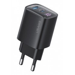 USAMS φορτιστής τοίχου US-CC229, USB & USB-C, 30W, GaN, μαύρος