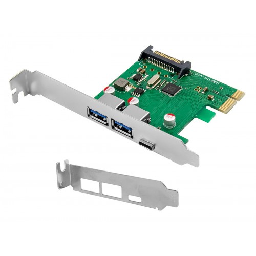 POWERTECH κάρτα επέκτασης PCIe σε 2x USB & 1x USB-C ST627, 5Gbps, 66x68mm