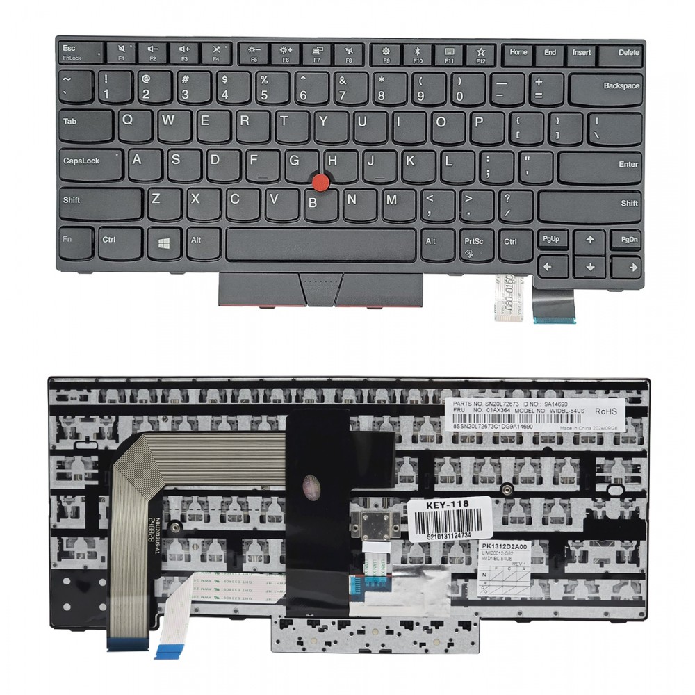 Πληκτρολόγιο για Lenovo ThinkPad T480 KEY-118, US, μαύρο