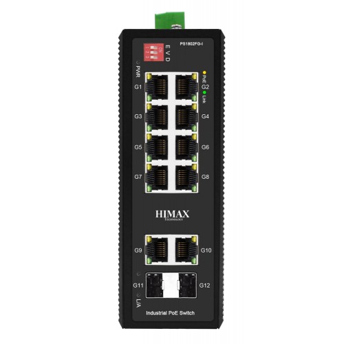 HIMAX industrial PoE switch PS1802FG-I, 8x GE PoE/2x GE/2x GF SFP θύρες, έως 1000Mbps