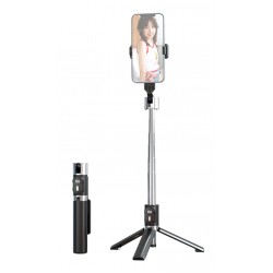 USAMS selfie stick ZB324 με τρίποδο, έως 110cm, Bluetooth, μαύρο