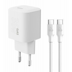 POWERTECH φορτιστής τοίχου PT-1350 με καλώδιο, USB-C, 36W, GaN, λευκός