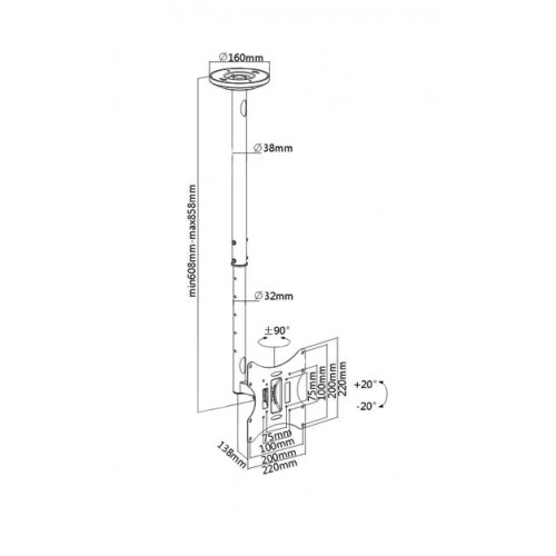 BRATECK βάση οροφής LCD-504A για τηλεόραση 23-42, έως 30kg