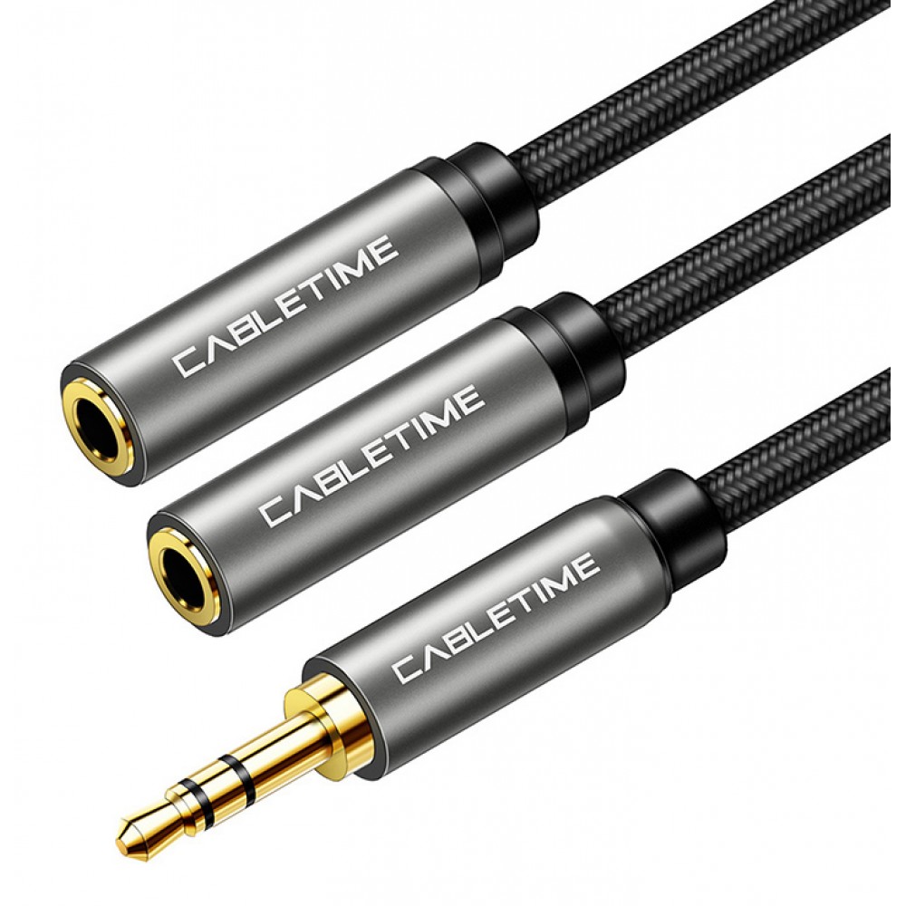 CABLETIME καλώδιο Stereo 3.5mm M σε 2x 3.5mm F AV309, 3pole, 0.2m, μαύρο