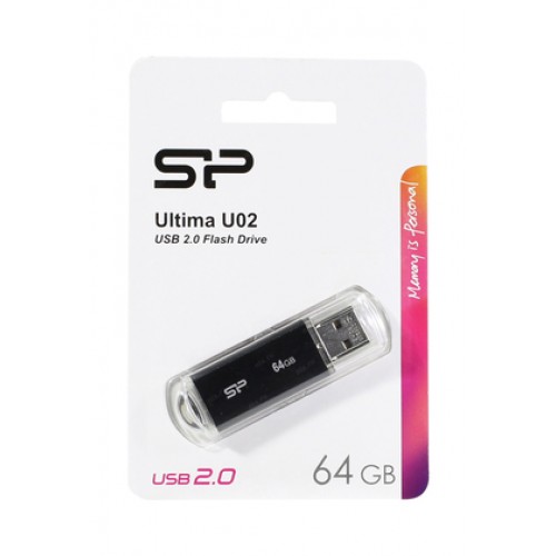 SILICON POWER USB Flash Drive Ultima U02, 64GB, USB 2.0, μαύρο